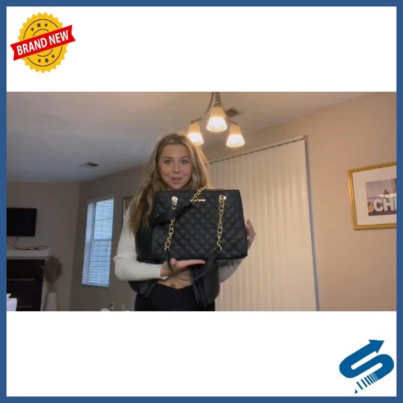 Medium Quilted Tote Bag with Chain Strap for Laptop & Daily Use - Picture 8 of 8